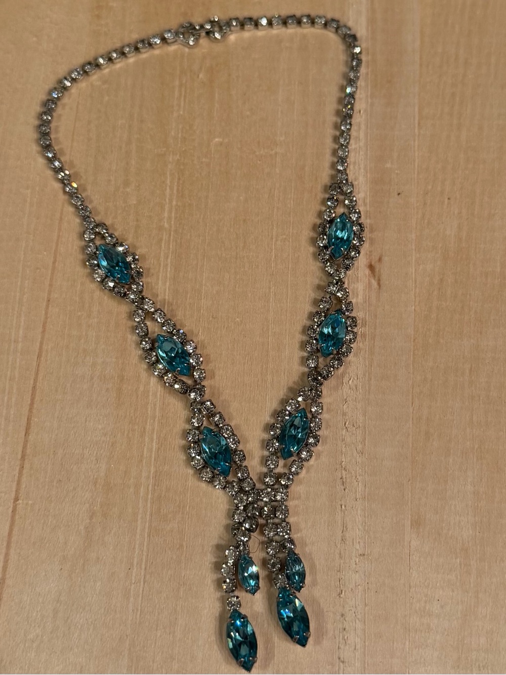 Crystal Teardrop Pendant Necklace - Blue